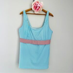 Lands’ End Tankini Swimsuit Top Womens Plus 18L Blue Red Striped Seersucker